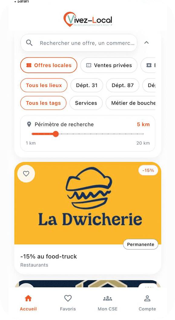 Aperçu de l'application Vivez Local