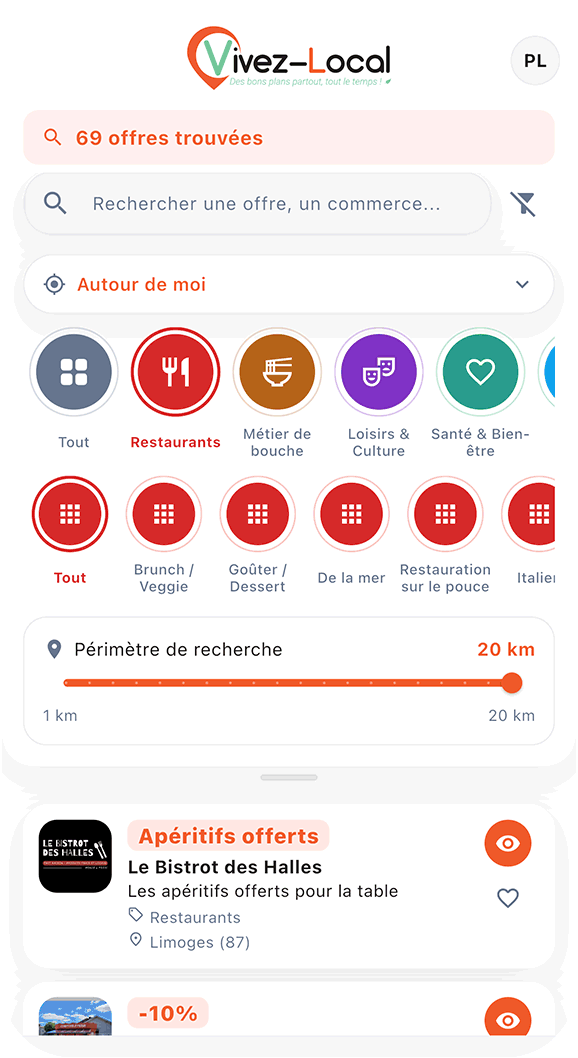 Aperçu de l'application Vivez Local